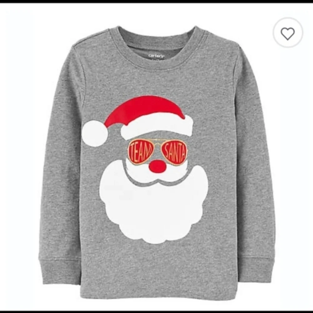Carter's Kid Size 5/5A Gray Team Santa Cotton Graphic Print Long Sleeve Tee NWOT